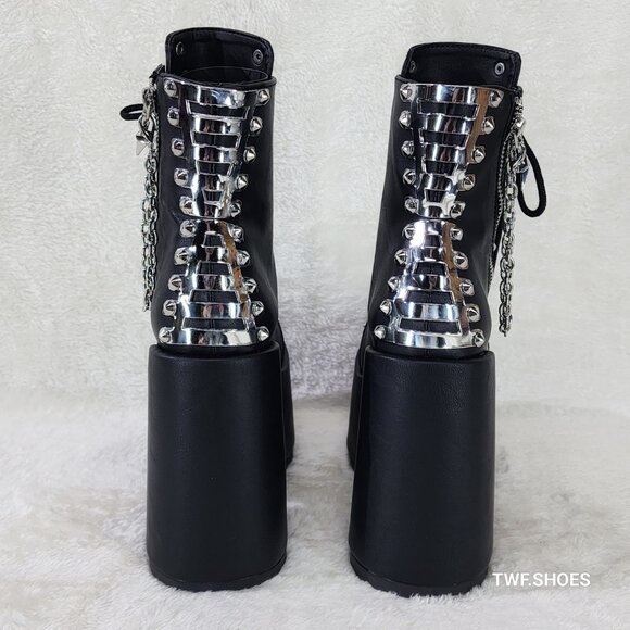 Camel Platform Block Heel Goth Ankle Boots - Picture 5 of 11